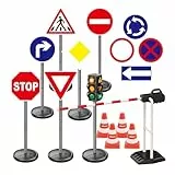 alldoro 68764 - XXL Verkehrsset mit Ampel mit Licht & Sound, 10 Verkehrszeichen, 4 Pylonen und Schranke, für Kinder ab 3 Jahre, befüllbare Standfüße, Indoor & Outdoor