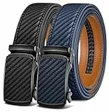 KEMISANT Gürtel Herren 2er, Gürtel Ratsche Automatikschließe Ledergürtel für Herren Verstellbar 35mm Breit mit Geschenkbox(Schwarz/Purpurblau-110cm/30-36' taille verstellbar)
