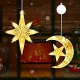 IWTBNOA Sterne Weihnachtsbeleuchtung, 2 Stück LED Lichterkette Mit Saugnäpfe, Weihnachtsdeko Fenster Lichter, Warmweiß Fensterlichterfür Weihnachten Deko, Balkon, Party, Innen, Außen