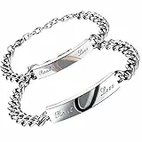 Flongo 2 Stück Partner Armband Armkette, Edelstahl Armband Armreif Partnerarmbänder Link Handgelenk Silber Schwarz Rose Gold mit Real Love Gravur Herz Puzzle Panzerkette Kette Herren,Damen
