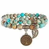 Farfume Chakra Armbänder für Frauen - Kristalle Armband Frauen natürliche Edelsteine Yoga Reiki - ein Satz von Doppel-Armbänder(Meeressediment(Mittel)