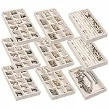 Frebeauty Schmuck Organizer Tablett, stapelbare Samt Schmuck Tabletts, Schublade Einsätze Ohrring Organizer für Frauen Mädchen Schmuck Lagerung Vitrine für Ringe Stud Halsketten, Set 9(Beige)