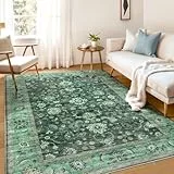 WITSHOCK Teppich für Wohnzimmer, maschinenwaschbar, rutschfest, Vintage-Teppich, niedriger Flor, leichter Druckteppich für Schlafzimmer, Esszimmer, schmutzabweisend, für Haushalt, Haustierbesitzer