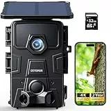 CEYOMUR Solar Wildkamera 4K 30fps, 60MP Wi-Fi 6 Wildkamera mit 120° Erfassungs Winkel Bewegungsmelder Nachtsicht 0,1s Auslösezeit Wiederaufladbare 5200mAh Akku mit 32GB SD-Karte IP66 Wasserdicht