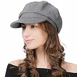 Comhats Damen Ballonmütze warme Schirmmütze Wintermütze Wolle Barett Maler Mütze mit Visor Newsboy Cap 67145_Grau M