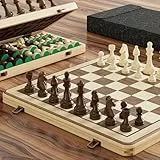 Magnetisches Schachspiel 15 Zoll (38 cm) – Klappbares Schachbrett aus Kiefernholz mit kaffeebraunen doppelseitigen Aufbewahrungseinlagen, 2 Ersatz-Damen & Staubschutzbeutel (Natural)