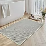 SIXHOME 60 * 90cm Grau-Weiß Badematte Super Absorbierende Waffle mit Quasten Badteppich Badematte rutschfest Maschinenwaschbare Badematte für Badezimmer