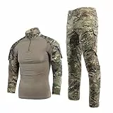 LANBAOSI Airsoft Tarnanzug Herren Paintball Combat Shirt Taktische Hose Langärmlige mit 1/4 Reißverschluss Militär Anzug Outdoor Camouflage Jagdbekleidung BDU