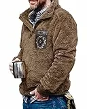 Beotyshow Azteken-Fleecejacke für Herren, flauschiger Sherpa-Pullover, Sweatshirts, Wintermäntel, Western-/Vintage-Pullover mit Tasche, Kaffee, S