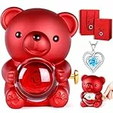 goldmiky Ewige Rosen Bär Geschenkbox mit Blauer Halskette, Ewige Rose mit Kette,Rosenbox Geschenk, Rosen Teddybär Geburtstagsgeschenk Halskette Frauen: Muttertag,Valentinstag,Hochzeit,Geburtstag