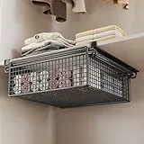 Piceioep Ausziehbarer Kleiderkorb, Schrank-Organisationseimer, hängende ausziehbare Schublade unter dem Regal, Aufbewahrungskorb, multifunktional, rostfrei, Kleiderschrank-Aufbewahrungsregal