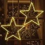 ELKTRY Weihnachtsdeko mit 2 große Metall Sterne, 140 LED Weihnachtsstern Beleuchtung Innen Batterie Warmweiß faltbar 8 Modi Wasserdicht Weihnachtsbeleuchtung Außen mit Timer