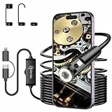 Ferdiiz 1920P HD Endoskopkamera mit Licht, IP67 Wasserdicht Inspektionskamera für iOS & Android, Plug & Play Rohrkamera Handy ohne WiFi für Kanalabfluss Auto Motorrad - Dual Objektiv, 5M