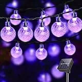 LQWELL® Solar Lichterkette Aussen 10M 40LED 8 Modi für Innen und Aussen Kettenlicht Kristall Kugeln IP44 Wasserdicht Garten Terrasse Balkon Hochzeit Party Fenster (Lila)