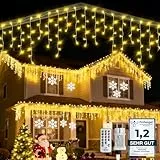 WOWDSGN LED Eisregen Lichterkette Außen, 20M 605LED Lichterkette Außen Weihnachten mit Timer,8 Modi IP44 Wasserdicht, Lichtervorhang Aussen für Weihnachtsdeko Aussen Innen Balkon Party Traufe Warmweiß