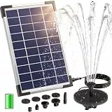 AISITIN Solar Springbrunnen 5.5W Solar Teichpumpe mit Solar Panel Eingebaute 1500mAh Batterie Wasserpumpe Solar Schwimmender Fontäne Pumpe mit 6 Fontänenstile für Garten, Vogel-Bad