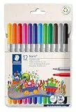 STAEDTLER Noris 320 Doppelfasermaler, eindrucksichere Spitze, auswaschbar, Strichbreite 1-3 mm, Kartonetui mit 12 Fasermalern in sortierten Farben, 320 C12