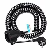 Verlängerungskabel Spiral, Verlängerungskabel 8m, 0,8m auf 8m dehnbares Schutzkontakt Spiralleitung, Eurostecker Spiralkabel, Spiralkabel Schutz (250V/13A, Schwarz)
