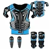 JUSTDOLIFE Stück Motorrad Schutz Jacke,Kinder Motorrad rüstung mit Knieschoner Ellbogenschoner Brustpanzer Racing für Outdoor Sport - 4/6/8/10/12/14 Jahre (Blau)