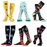 WeciBor Damen Lustige Bunte Socken Gekämmte Baumwolle Neuheit Motive Kniestrümpfe, 6 Paar, Größe 35-38