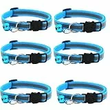 Hepplly 6-Pack Katzenhalsbänder Quick Release Reflective Kitten Halsband mit Glocke (Hellblau)