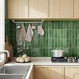 Yoillione Upgrade Dickere 3d Fliesenaufkleber Aufkleber für Bad Küche, Klebefliesen Vinyl Fliesen Selbstklebend Fliesenfolie, Weiß PVC Metro Fliesen Selbstklebend Fliesendekor 5 Blatt (10, Dunkelgrün)