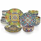vancasso 24-teiliges Geschirrset aus Porzellan, Tafelservice 6 Personen mit Speiseteller, Dessertteller, Suppenteller und Schalen, mikrowellen- und spülmaschinenfest, Boho kombiservice, Series SIMI