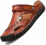 Herren-Sandalen aus weichem Rindsleder, geschlossene Sandalen for Outdoor-Wanderungen, Strand-Sandalen, Sommer-Männer, atmungsaktive Slip-On-Slipper, Loafer, orthopädische Slides mit Fußgewölbeunterst