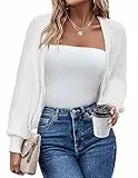 Hotouch Bolero Damen Festlich Leichte Strickjacke Elegant Cardigan Open Front Shrugs Langarm Kurz Jäckchen Boleros Strick Bolerojacke Schulterjacke für Kleider Casual Einfabig Weiß S