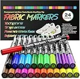 APOGO 24 Textilstifte Waschmaschinenfest, Textilmalstifte, Textilfarbe Stoffmalfarben Waschfest Stoffmalstifte Textilmarker für T shirt, Stoffbeutel zum Bemalen Hut Stoff Basteln Stifte