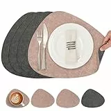 Chitomars Tischsets Kunstleder und Untersetzer, Tischsets Abwaschbar Doppelseitigen rutschfest Platzsets Rund Lederoptik Platzdeckchen Teller Untersetzer (4er Set, Grau Pink)