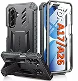 FNTCASE für Samsung Galaxy A17-5G Hülle: für Galaxy A26-5G Hülle Fallschutz nach Militärstandard Mobile Handyhülle mit Ständer | Matte strukturierte stoßfeste robuste Handyhüllen – Schwarz