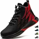 PAQOZKC Sicherheitsstiefel Leicht Herren Damen Arbeitsschuhe Hoch Stahlkappe Atmungsaktiv Sicherheitsschuhe rutschfest Stahlkappenschuhe 8081/Rot 43