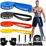 FitBeast Widerstandsbänder Set 4er, Trainingsband/Stretchband mit Griffen & Türanker für Klimmzughilfe, Heimtraining & Muskelaufbau (4-Teiliges Set 5-80 lbs)