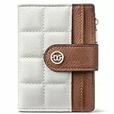 BOSTANTEN Kleine Geldbörse für Damen PU Leder RFID-Blockierung Kreditkartenetui Kompakte Portemonnaie mit Reißverschluss Münztasche Beige mit Braun