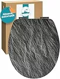 Calmwaters® WC Sitz mit Absenkautomatik, Stein-Motiv Splinter Stone, Holzkern Toilettendeckel, Fast-Fix, Metallscharnier, universale O-Form, ovaler Klodeckel, Toilettensitz Stein, Anthrazit, 26LP5013