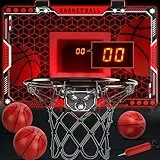 Joellfuner Mini Basketballkorb Indoor Kinder, Mini Basketballkorb fürs Zimmer, LED Basketball Korb mit Elektronische Anzeigetafel, 3 Balls, Tür Basketball Korb Geschenk für Jungen Mädchen 6 7 8 9 10