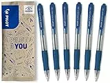 PILOT - 6er-Set Super Grip Kugelschreiber - Nachfüllbarer und Einziehbarer Kugelschreiber - Blau - Mittlere Spitze