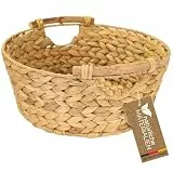 HMF Aufbewahrungskorb rund, Geschenkkorb leer geflochten aus Wasserhyazinthe mit Holzgriffen | 30 x 12 cm
