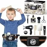deAO Kinder Friseur Set für Jungen, Friseurladen-Spielset mit Batteriebetriebener Fön, Bürste, Rasierspielzeug und Styling-Zubehör, Spielzeug Geschenke Rollenspielset für Jungen ab 3 Jahren(11stk)