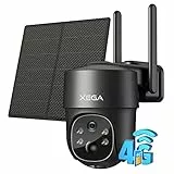 Xega 4G LTE Überwachungskamera Aussen Solar mit SIM Karte - 2K HD 3MP PTZ Kabellos Kamera Ohne WLAN Outdoor Akku, 355°/90° Schwenkbar, Farb/IR Nachtsicht, 2-Wege-Audio, PIR Erkennung (No WiFi)