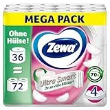 Zewa Ultra Smart Toilettenpapier Großpackung, 36 Rollen á 280 Blatt, Riesenrolle, 4-lagig, hell