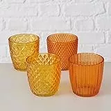 Wackadoo Windlicht Set 4-teilig, Deko-Gläser für Kerzen Teelichter, Kerzenständer, Teelichthalter ø 8 cm, Frühlingsdeko, deko Wohnzimmer (Sunset)