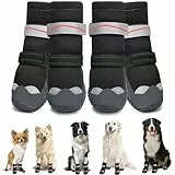 Eyein Hundeschuhe Pfotenschutz Winter, Wasserabweisend hohem Design Hundeschuhe mit verstellbarem Gummischnur und reflektierendem Klettverschluss, die vor Salz, Schnee, Sandkörner (Schwarz, Größe 6)