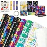 Geschenkpapier Geburtstag, 50 X 70 cm Geschenkpapier Happy Birthday Bunte mit 2 Band, Doppelseitigem und Aufkleber, Wrapping Paper Set, Geschenkverpackung für Kinder Geburtstag, 6 Blätter