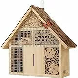 WILDLIFE FRIEND Insektenhotel Rindendach - 28x29,5x9 cm Wetterfestes Bienenhotel mit Bambusröhren und Nistkammern - Schmetterlingshaus für Garten und Balkon - Klein