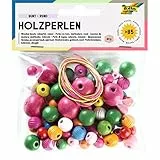 folia 2297 - Bunte Holzperlen, rund, 84 Stück, bunt sortiert, mit 2 Schnüren zum Erstellen farbenfroher Ketten und Armbänder