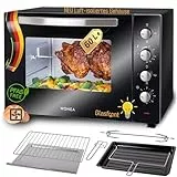 Minibackofen 60 Liter 2000 Watt Minibackofen mit Umluft, Mini Backofen mit Luft-isoliertem Gehäuse, Krümelblech, XXL Minibackofen mit Drehspieß, Minibackofen mit Licht, Pizzaofen, Backofen für Camping