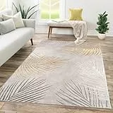 TT Home Wohnzimmer Teppich Kurzflor Geometrisches Design Abstrakte Optik, Farbe:Grau Gold, Größe:120x160 cm