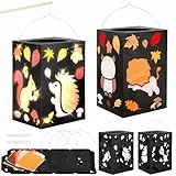 MONCAP 4 Stück Herbst Laternen Bastelset Kinder Herbst Basteln Papierlaternen Tier Kreativsets Herbsttier Laternen Papierbastelset für Jungen Mädchen Herbst Party Geschenk Sankt Martin Laternenumzug